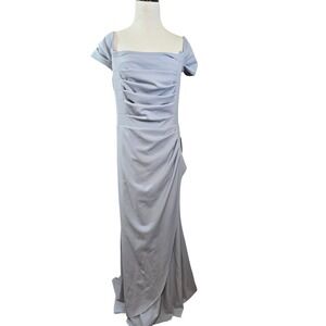 Xscape Light Blue‎ Ruched Off Shoulder Evening Gown Formal Dress Size 14 New